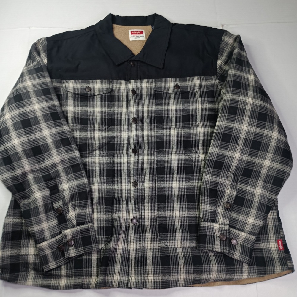 Wrangler Men's Heavyweight Shirt Jacket Size 2XL XXL Black Gray‎ Plaid Flannel